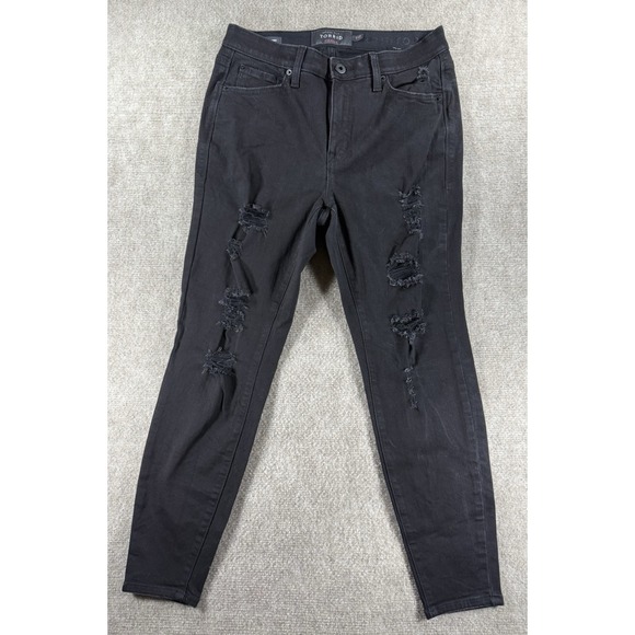 torrid Denim - Torrid Premium Sky High Skinny Jeans Black Distressed Ripped Size 10S Women's